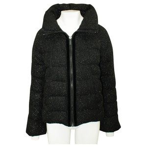 Diane Von Furstenberg Black Hall Sparkle Glitter Puffer Coat Jacket Small NWT